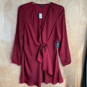 **NEW Express Long Sleeve Faux Wrap Satin Dress